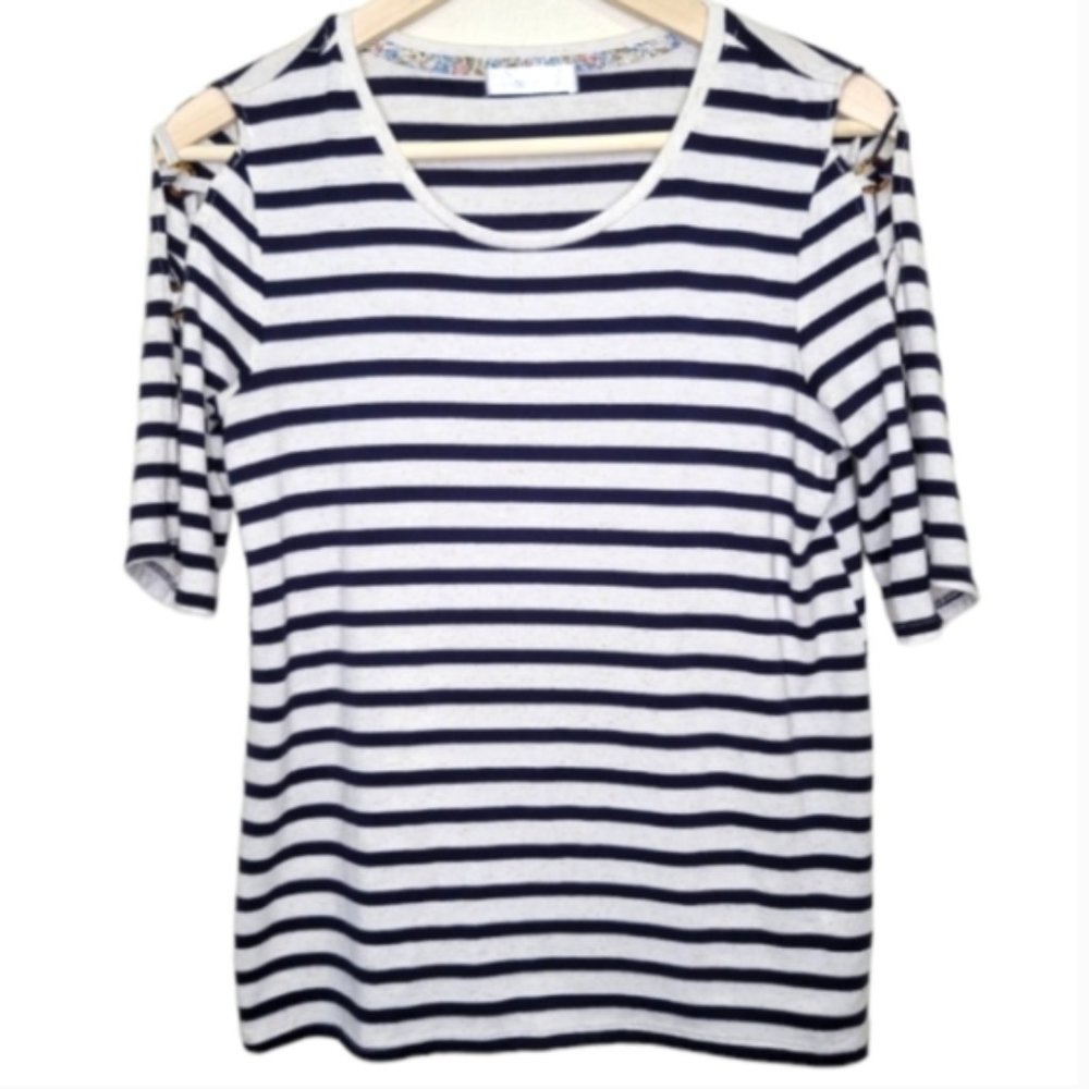 89th + Madison Striped Cold Shoulder Top, Size S
